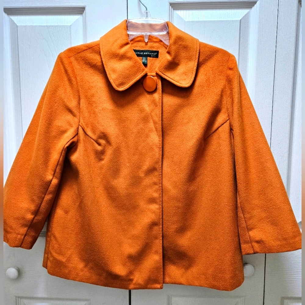 Harvé Bernard Petite Vintage Wool Burnt Orange Women's One Button Coat Jacket PL